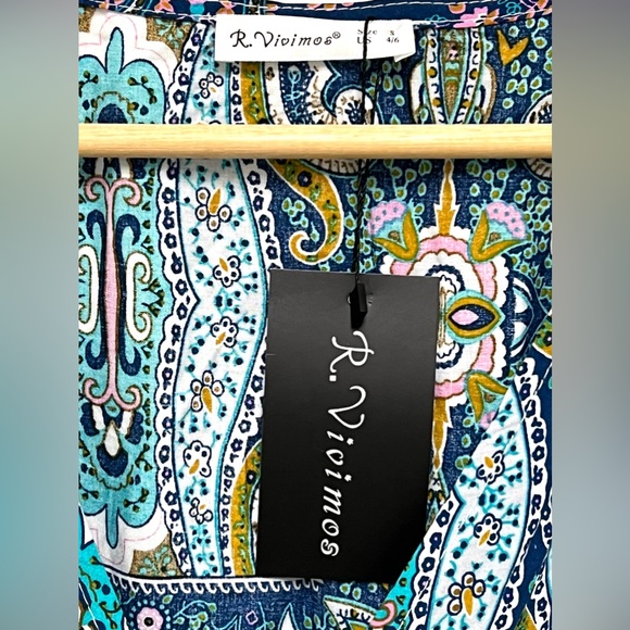 R.Vivimos Women's Wrap Dress Blue Green Pink Abstract Print Size S - Picture 4 of 9